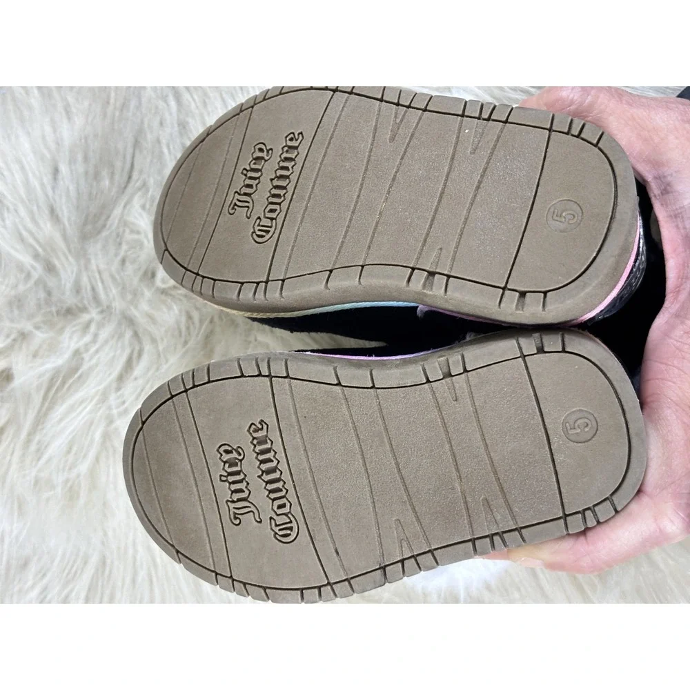 Juicy Couture Toddler Boots Girls Size 5 Black Faux Fur Rainbow Logo Winter Cozy